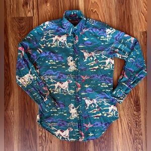 Rare Vintage Ralph Lauren Chaps Hunting Dogs Print Oxford Shirt (Size S)
